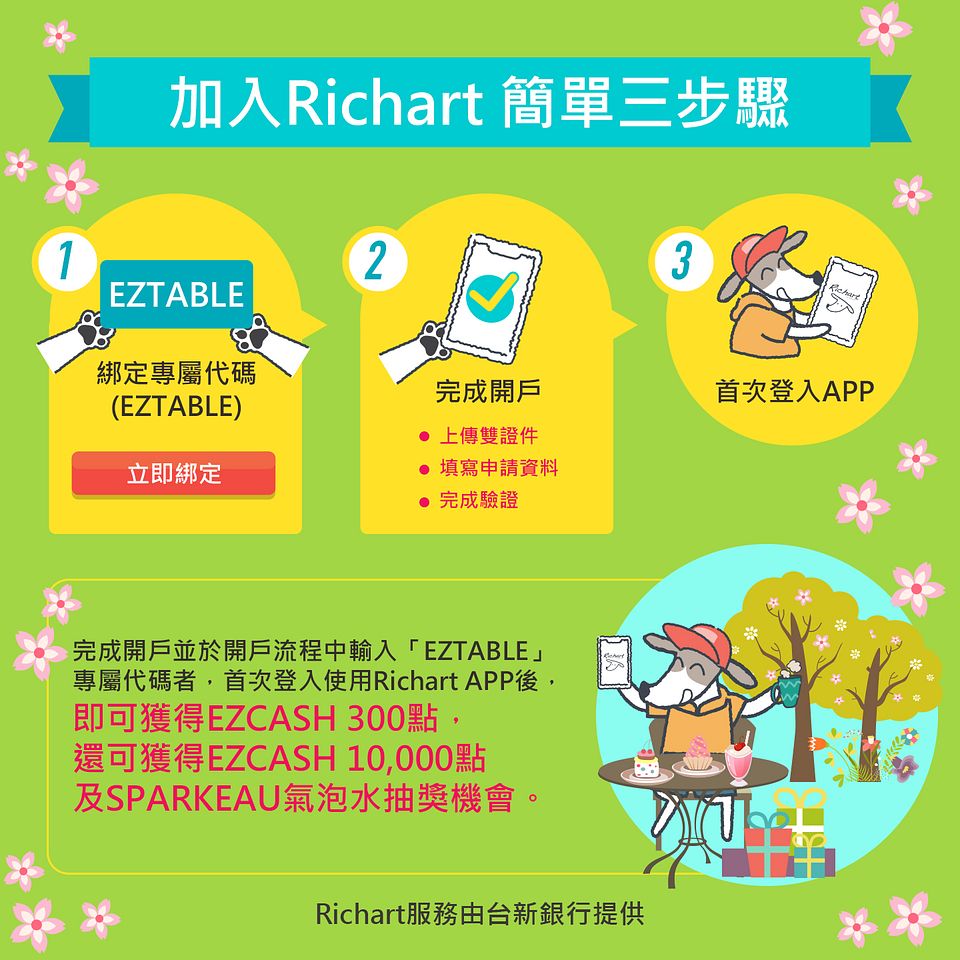 台新richart Gogo卡友獨享花賞美食節 24小時線上餐廳訂位 Eztable 簡單桌 預訂美好用餐時光